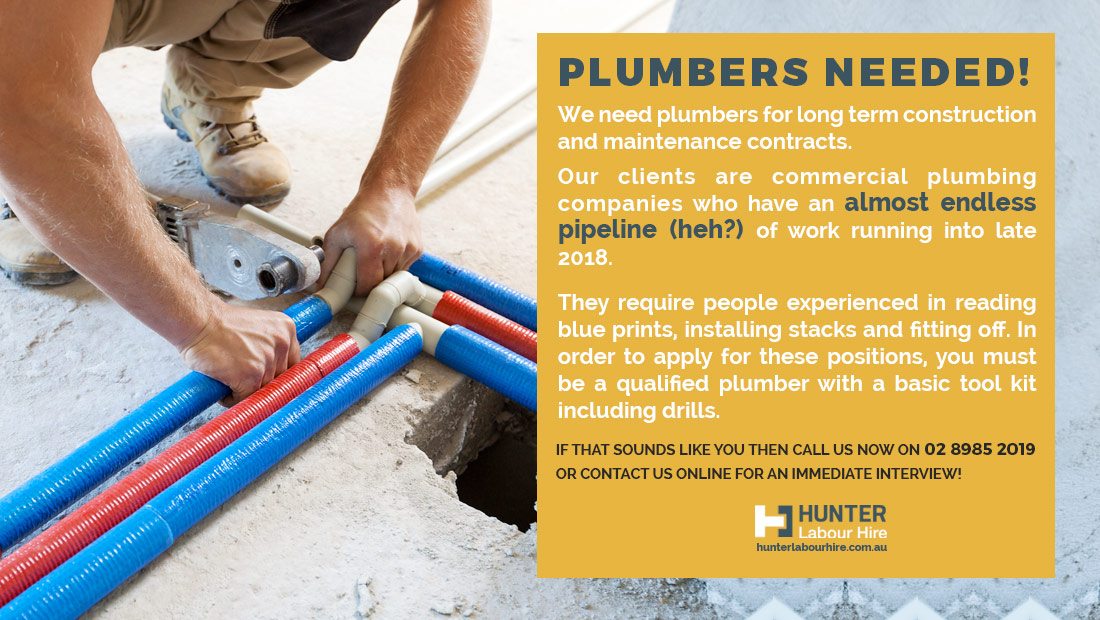 Jobs for Plumbers in Sydney - Hunter Labour Hire