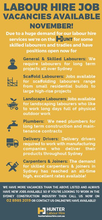 Labour Hire Job Vacancies November - Hunter Labour Hire Sydney