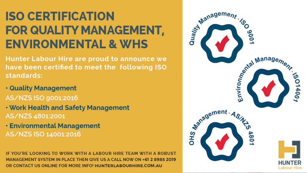 Quality, Environmental & WHS Certification Hunter Labour Hire Sydney