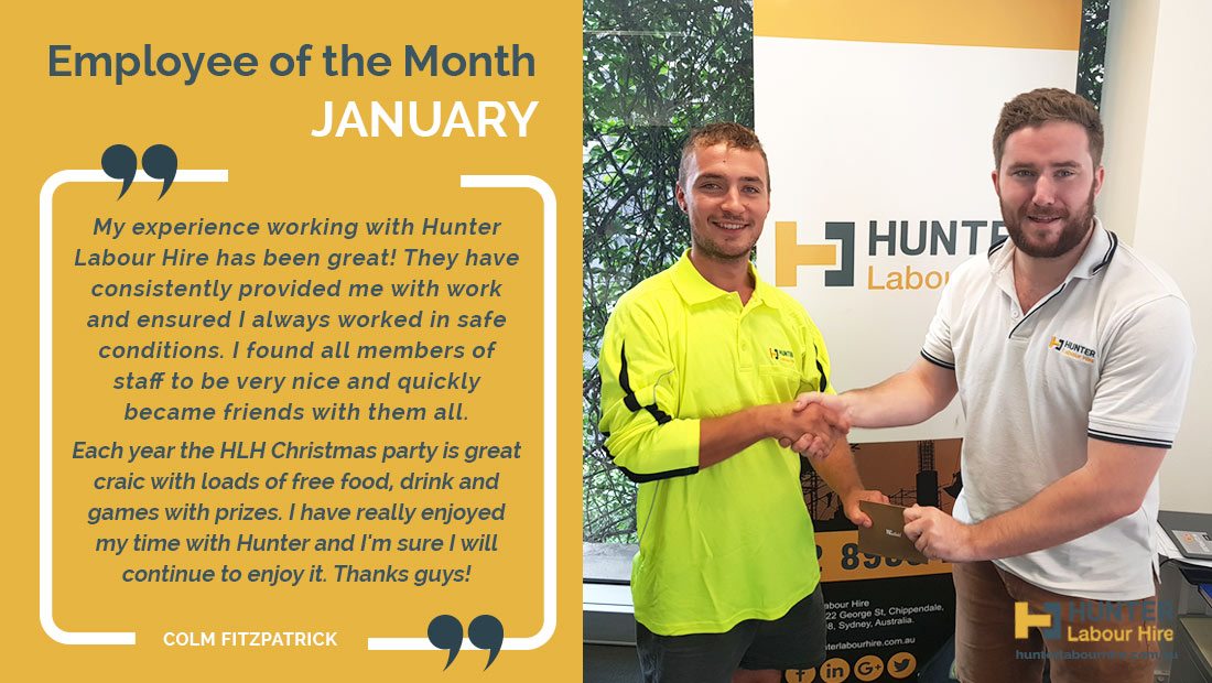 Hunter Labour Hire Employee of the Month - January - Colm Fitzpatrick