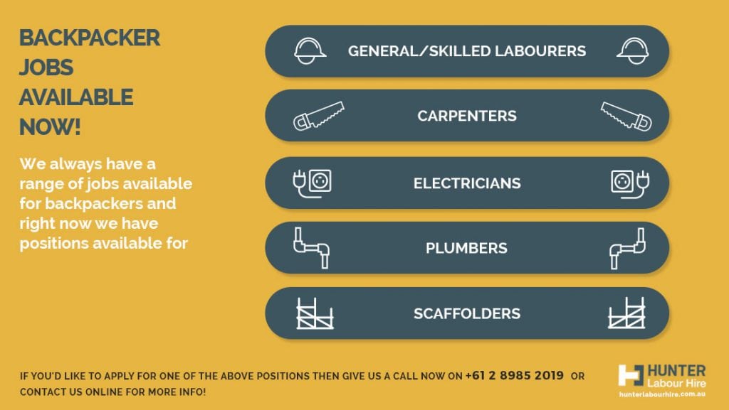 Backpacker Jobs New Labour Hire Positions Hunter Labour Hire Sydney
