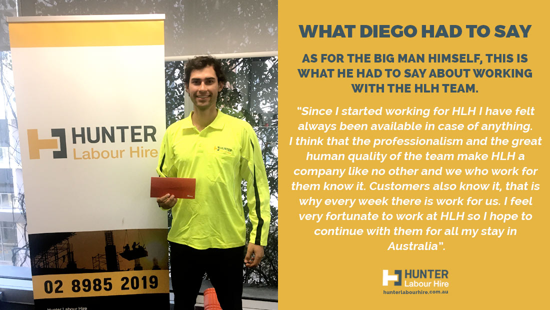 Diego Bravo - Hunter Labour Hire - Employee of the Month August