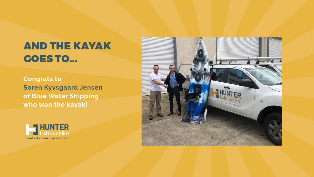 Soren Kyvsgaard Jensen of Blue Water Shipping - Hunter Labour Hire Kayak Winner - Sydney Build Expo 2019