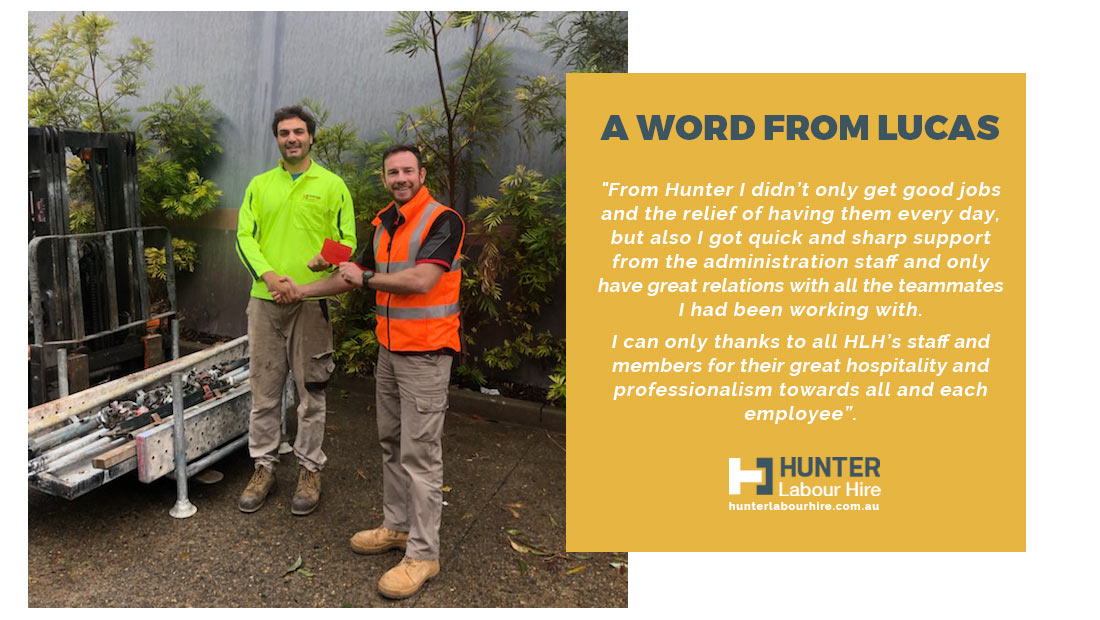 Lucas Ponce - Hunter Labour Hire Sydney Employee of the Month May