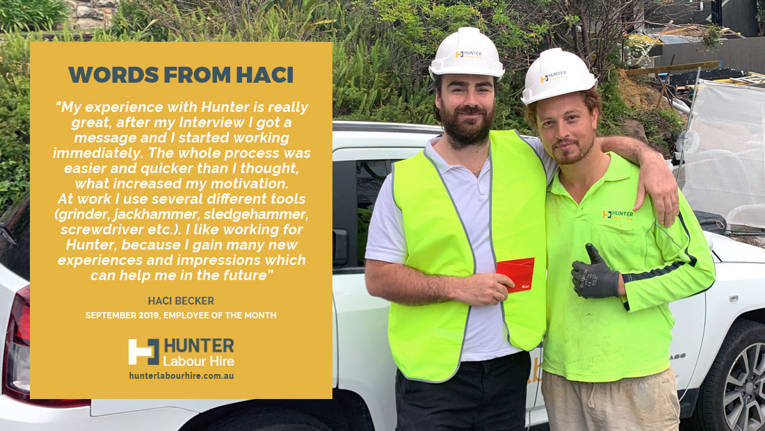 Employee of the Month - Haci Becker - September 2019 - Hunter Labour Hire