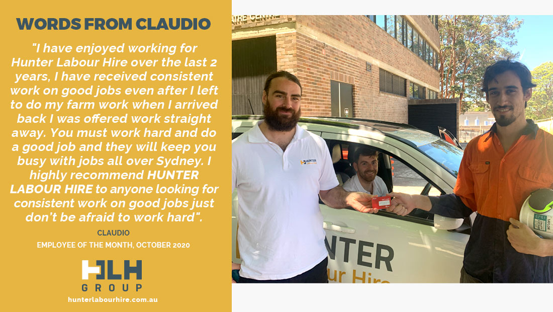 Employee of the Month Claudio Bravo - October 2020 Claudio - HLH Group Sydney