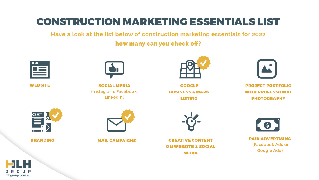 Construction Marketing Essential List - HLH Marketing - Sydney